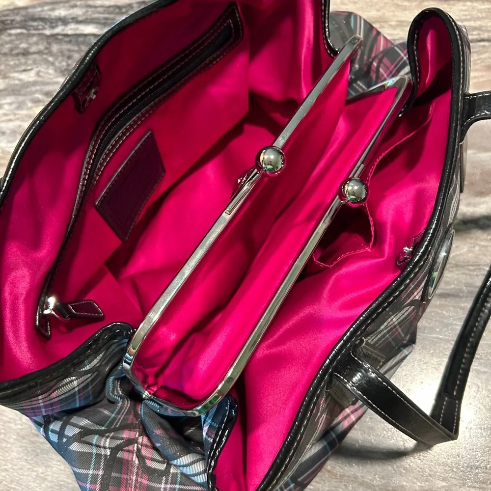 Coach Black and Pink Tartan Plaid Handbag - Picture 4 of 5